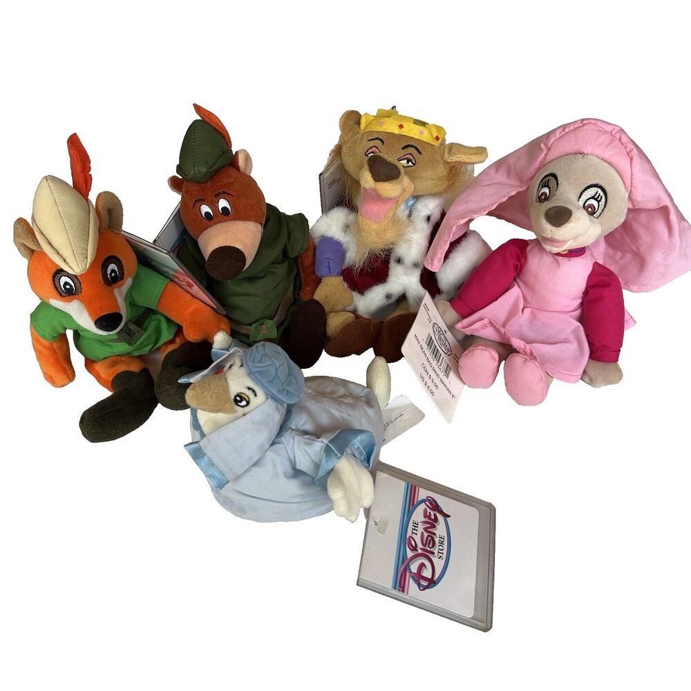 Disney Store Robin Hood Set of 5 Characters Beanbag Plush VTG 90s Prince John